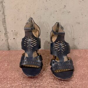 NY&C Navy Blue Block Heeled Cut Out Sandals - Size 8